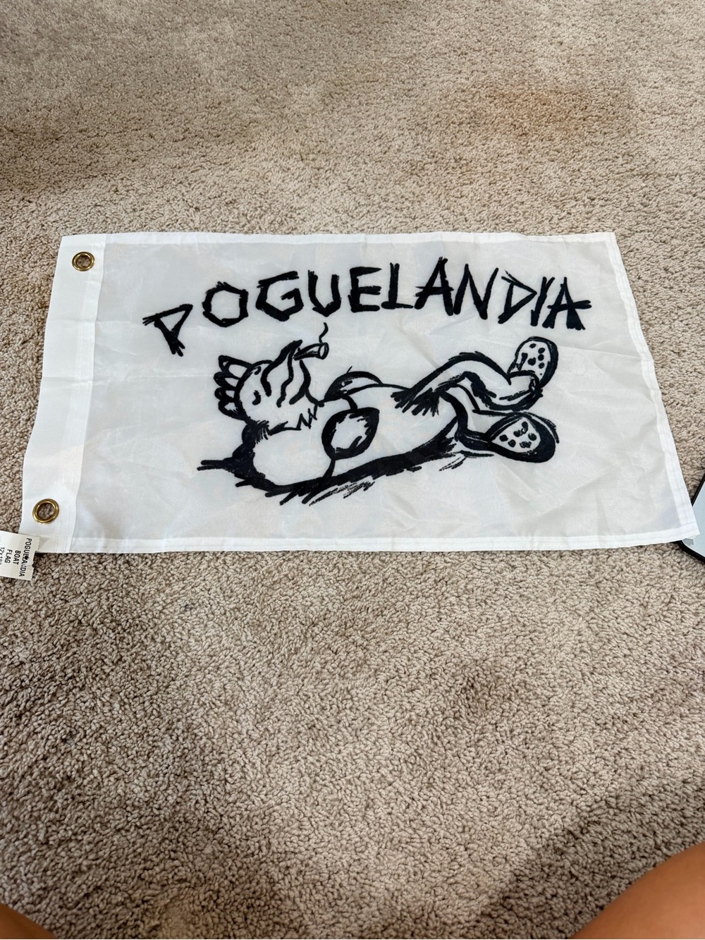 Decorative White Flag with Black Graphic